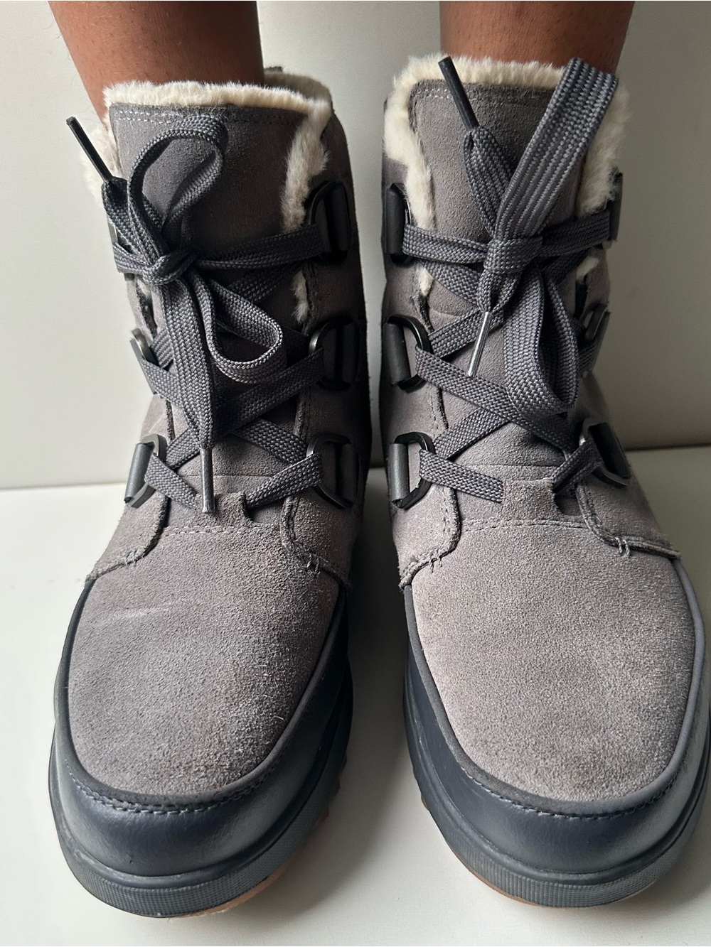 Sorel Waterproof Gray Suede Fur Lined Winter Snow Boots Women's Size 8